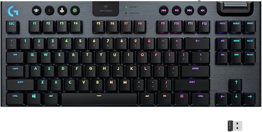 Logitech G915 TKL 920-009495 Tenkeyless Lightspeed RGB Mechanical Gaming Keyboard, Low Profile Switch Options…